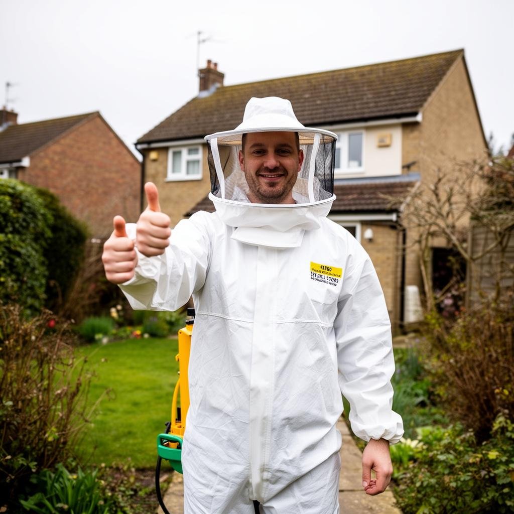 Local Essex wasp control technician in protective gear, ready for wasp nest removal call-outs